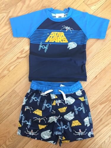 Hanna Andersson 90 Rash guard + Swim Trunks SET, STAR WARS vehicles