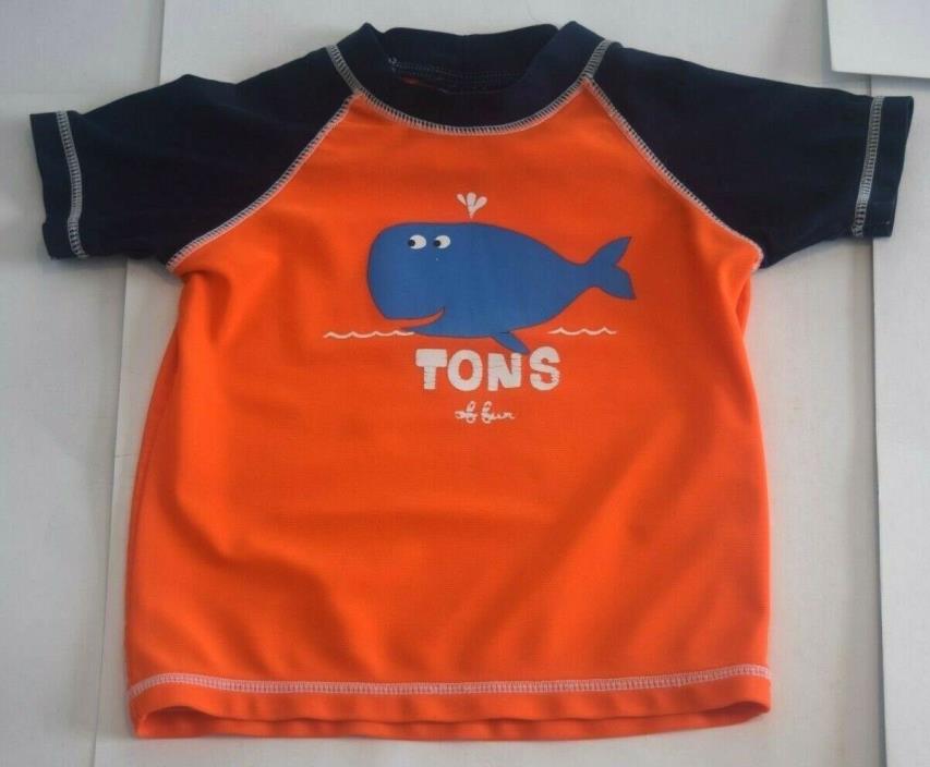 Carter's Infant Boys Orange Whale Nautical Rashguard Swim Top S/S Size 24M EUC