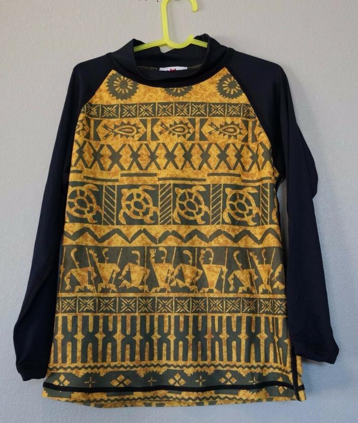 SUN PROTECTION ZONE SPF Rash Guard Yellow/ Green Aztec Swim UPF Shirt sz 8