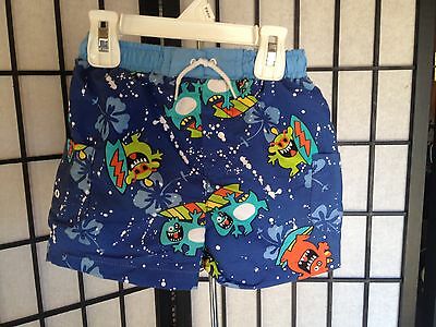 Boys Baby Buns Size 24 Months Blue Multi-Color Drawstring Monster Swimwear NWT