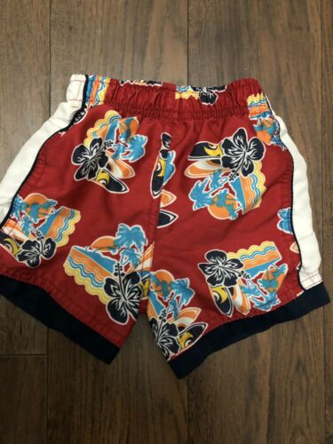 Baby Boys Sand N Sun Swim Trunks, 12 Months, Red Floral Flower Print Swimsuit