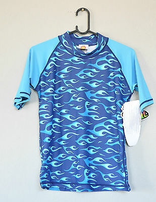 SUN PROTECTION ZONE Rash Guard SPF UPF Blue Flame Printed Surf Top Shirt sz 2
