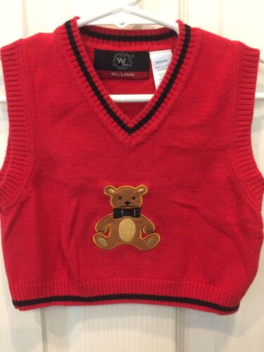 Baby Boy Sweater Vest 6-9 Month Red Teddy Bear Christmas Holiday Will Logan