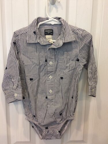 Oshkosh Train Stripe Button Front Shirt One Piece Snap Bottom 24 Months Baby Boy