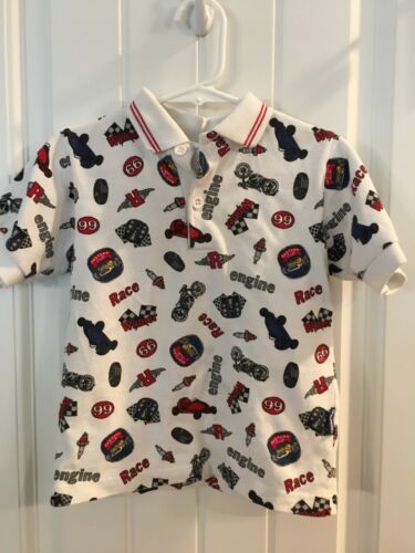 Oshkosh B’Gosh Polo White Cars Made In USA Toddler Boy Shirt