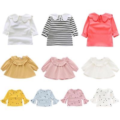 Toddler Infant Baby Girls Long Sleeve Blouse Solid Ruffle Collar T-Shirt Tops US