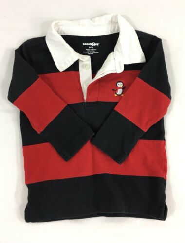 Babies R Us Size 6-9 Months Baby Boys Shirt Red Black Striped Long Sleeve