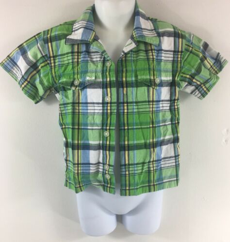 TKS Basics Size 3T Boys Toddler Shirt Short Sleeve Button Up Green Blue Plaid