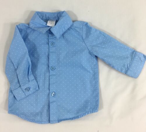 George Baby Infant Boy's Light Blue White Dress Shirt Size 0-3 Months Polka Dots