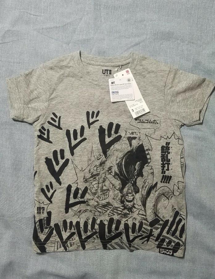 Uniqlo x Shonen Jump One Piece|Gray Color Size 3 Boys T-Shirt|NWT|USA SELLER