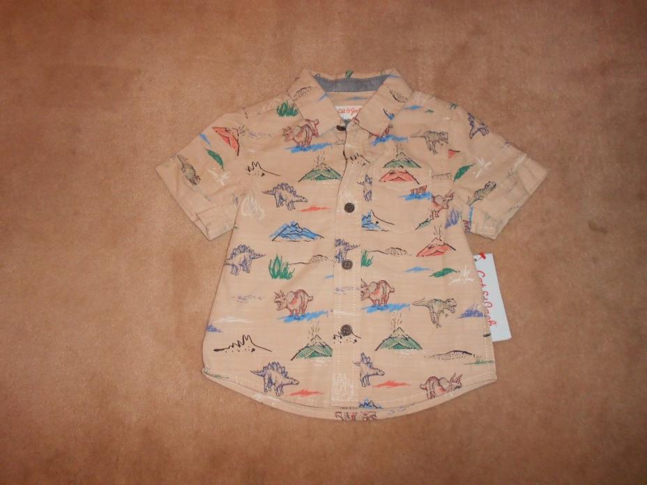 NEW, BABY BOYS SHORT SLEEVE DINOSAUR BUTTON UP SHIRT, CAT & JACK, SIZE 12 MONTHS