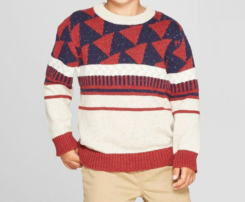 Cat & Jack Toddler Boys Crew Neck Geometric Pullover Sweater Oatmeal 12M NWT