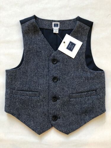 NWT Janie And Jack Boys Sz 12-18 Months  Navy And Gray Herringbone Vest MSRP $49