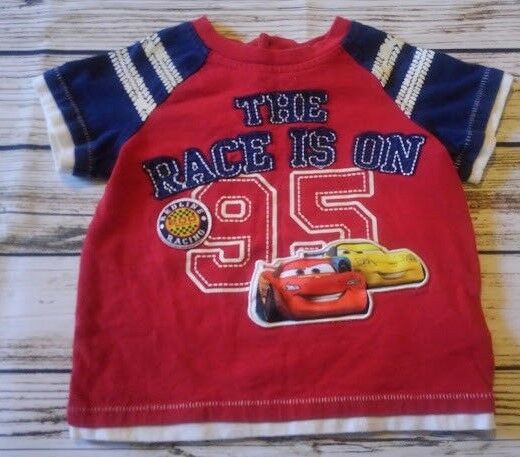 Cutest Short Sleeve Tee Shirt by DISNEY CARS Red & Blue Toddler Boy Sz 18 Months