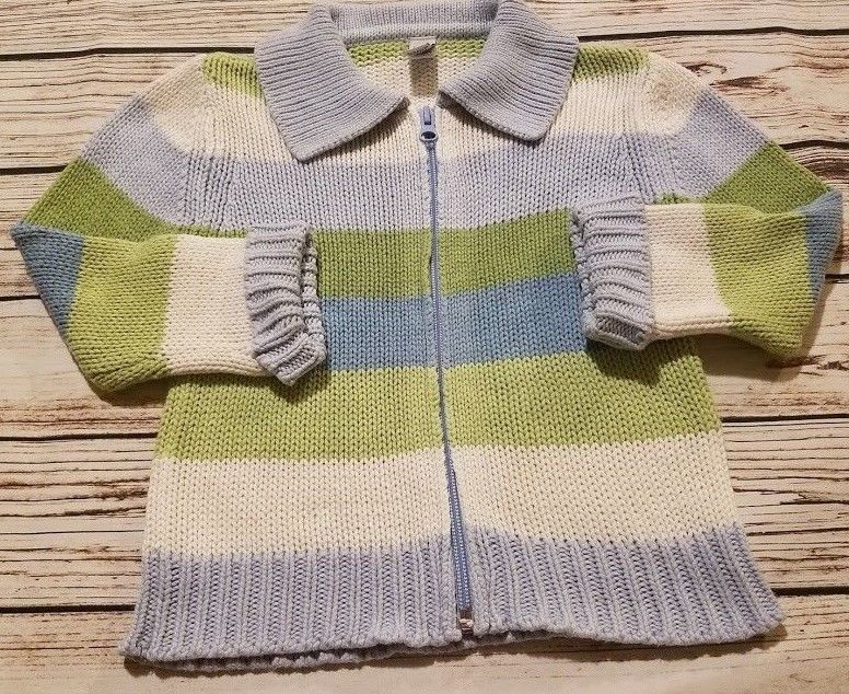 Toddler Boy's Zip Up Sweater by Baby Gap Sz 3 Years Stripes & Collar Winter!