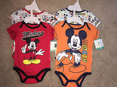 NWT Lot 4 MICKEY MOUSE Short Sleeve One Shirts, 0/3 Months & 3/6 Months, DISNEY