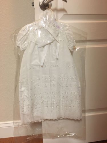 Baby Girl Christening Dress Gown and Bonnet Baptism Formal White 6-9 Months