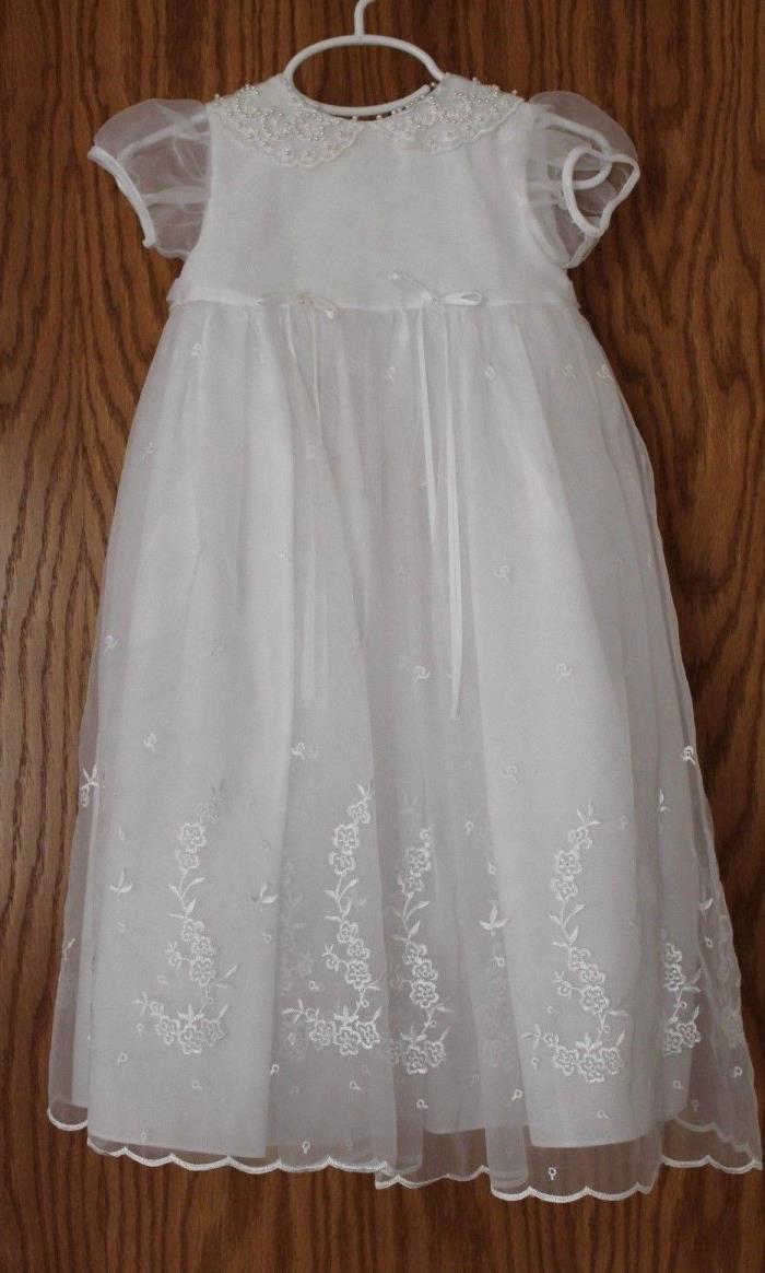 Baby Girl Christening Baptism Gown 6 - 9 months Organza Embroidered
