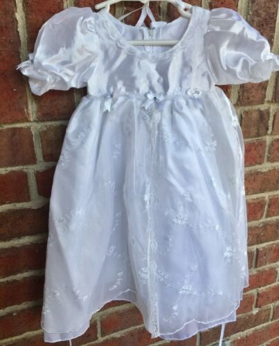 New Christening Satin Lace Gown Dress Baptism Baby Girl White Wedding Bonnet