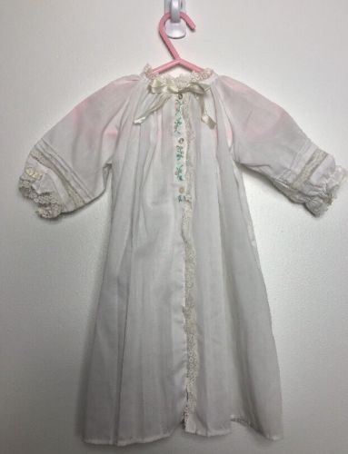 Infant Girl's Bishop Gown Long Dress White Lace Rose Embroidery Soft Pleats EUC