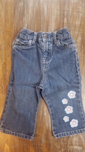 Wonder Kids Jeans Flower Details Elastic Waist Pants Medium Wash Bottoms Sz 12 M