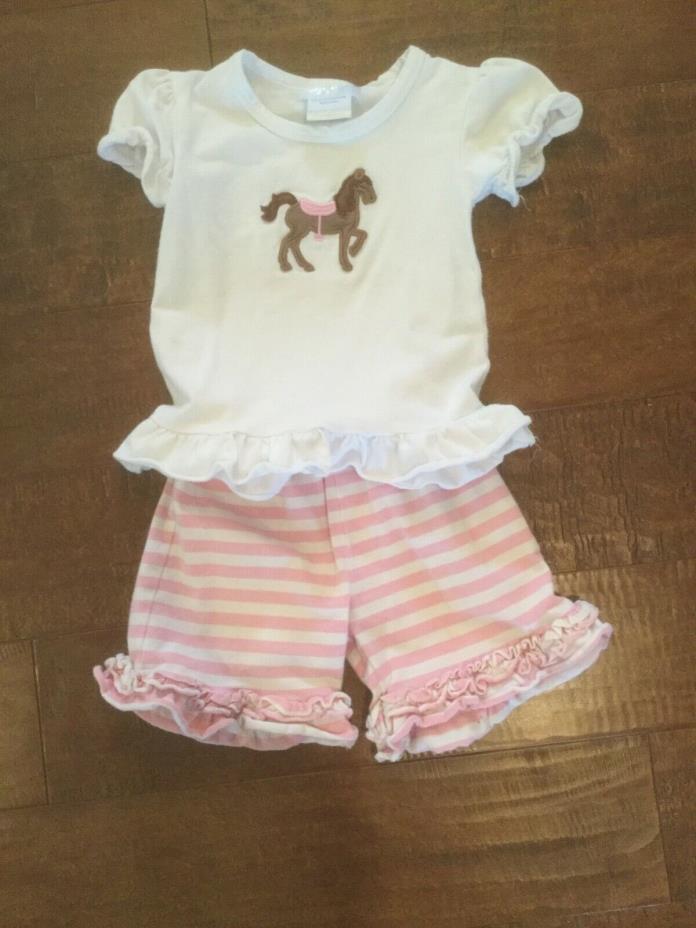 Southern Tots knit playset pink white striped shorts, shirt w/ horse 3T