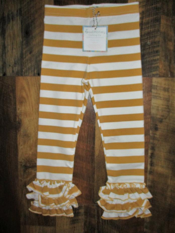 SWEET HONEY SweetHoney LEGGINGS/PANTS GOLD/WHITE STRIPED BIG RUFFLES Size 3T NWT