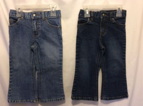LAS Brand 2 Pairs Girl's Blue Denim Jeans Size 24 Months & 2T Great Condition