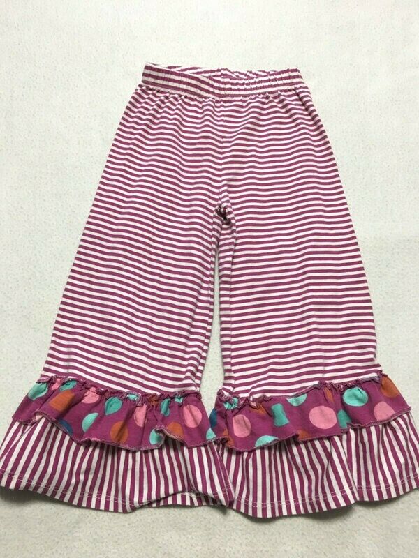 Jelly The Pug Girls 4T Pink Stripe Party Dot Ruffles Pants