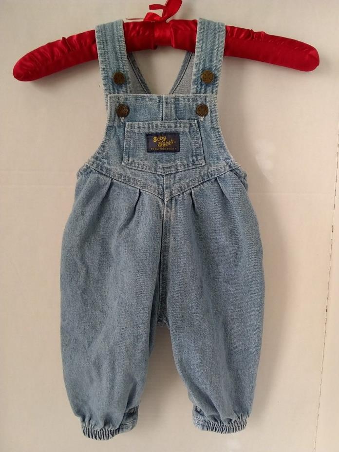 Vtg Baby Girl Oshkosh Bib Overalls Pleated Vestbak Romper Blue Denim 12 MO ?