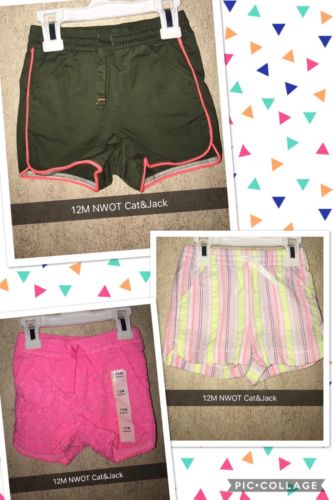 Toddler Girls CAT & JACK Lot of 3 Shorts Comfy Size 12 Months Stretch Infant New