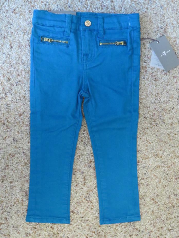 7 For All Mankind Toddler Girls Aqua Blue Skinny Jeans - Size 2T - NWT