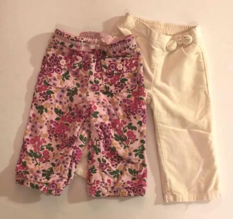 Girl's JANIE & JACK Ivory Velvet Pants & BABY GAP Pink Floral Pants 12 18 Months