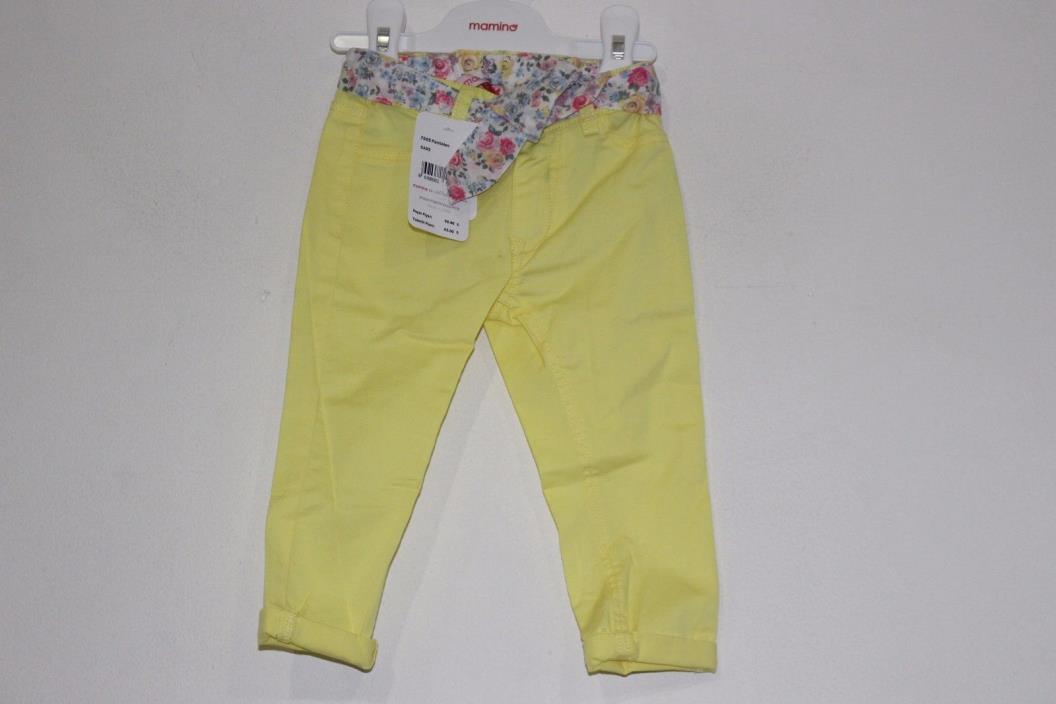 MAMINO BELTED PANTS SIZE 1 YEAR YELLOW  COTTON SPANDEX