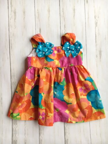Bonnie Baby Size 6-9 Months Baby Girls Bright Floral Dress with Bows