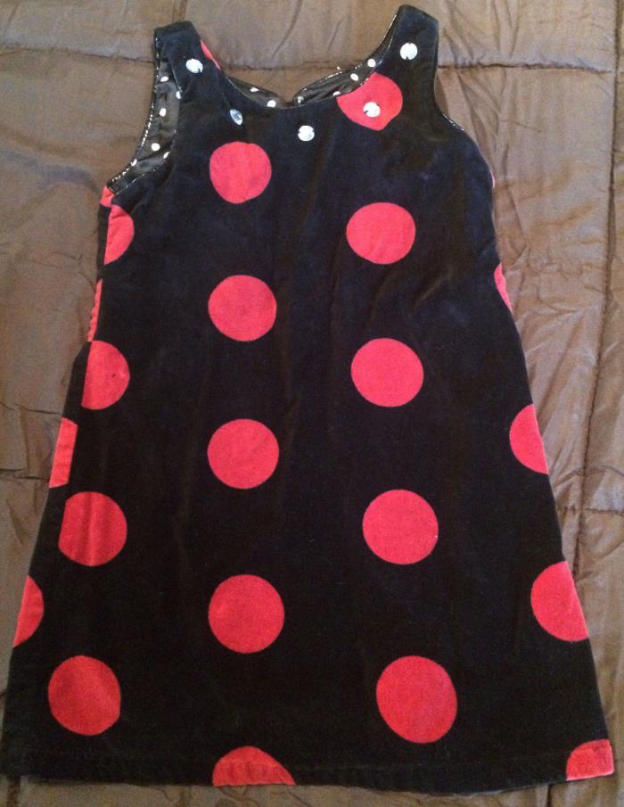 Girls Sz 4 Children's Place Black & Red Dot Velour Sleeveless Jumper Dress! (C)