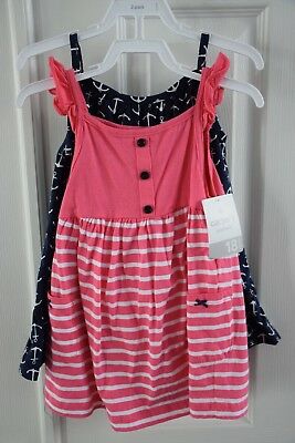 NWT Carter's 2 Cotton Summer Dresses Pink Stripe Blue Anchors 3pc size 18 months
