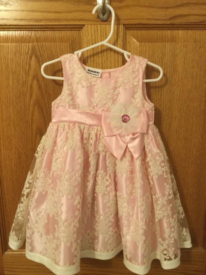 blueberi boulevard 12-18 month soft pink dress with cream lace overlay