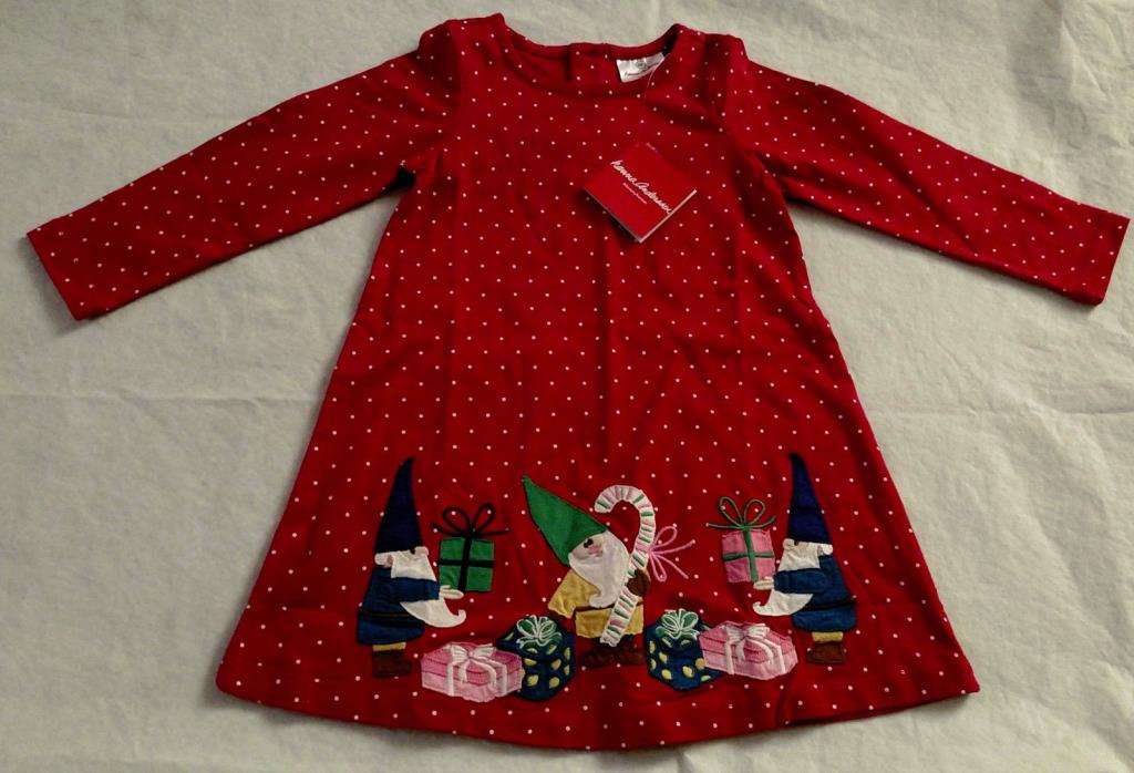 NWT Hanna Andersson Gnome Presents Holiday Christmas Dress 90 3T Toddler Girl