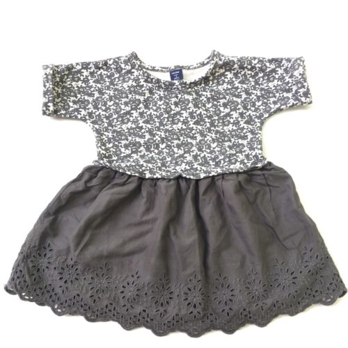 BABY GAP Dress 3t Toddler Girls Gray Floral Knit Eyelet Overlay Flowers Charcoal