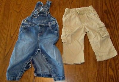 Lot 2 Baby Boy Clothes 18M Bib Blue Jeans 2nd Step & 9M Oshkosh Bigosh Pants
