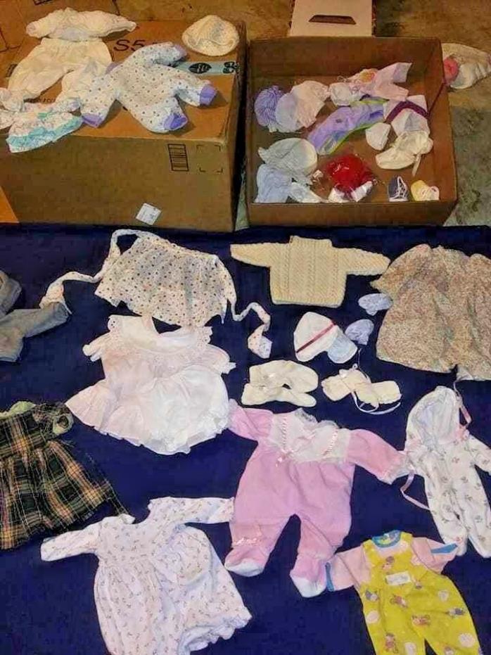 45 Piece  Lot Baby Doll & Bear Clothes Vtg Outfits  bonnets  shoes booties