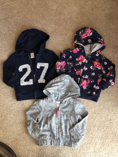 Carters Baby Girl Size 12 Months LOT OF 3 Hooded Sweaters
