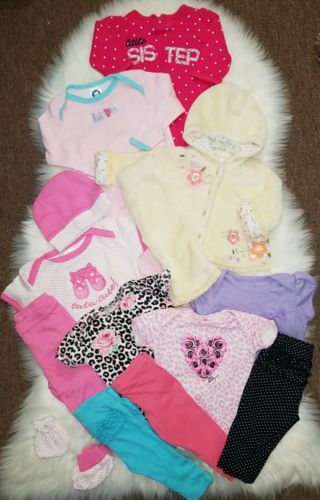 0-3 months baby girl winter clothes lot sleepers outfits pants tops EUC