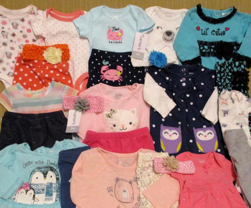CARTER'S LOT Baby Girl Clothes size NEWBORN/3 Month OUTFITS TOPS LEGGINGS PANTS