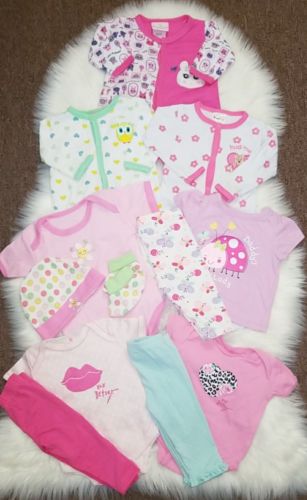 0-3 months baby girl clothes lot sleepers outfits pants and tops EUC