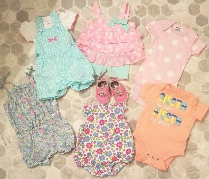 Newborn 0-3 Months Baby Girl Clothes Lot Pink Blue Floral Sparkle Shoes EUC