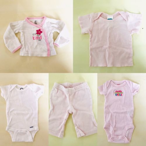 0-3 Months Baby Girls 5 Pieces Lot Clothes Pajamas Shirts Pants Bodysuits