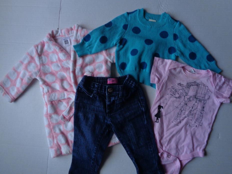 Lot of 4 Arizona Sweater Old Navy Jeans Bath Robe Baby Girls Clothes 0-3 3-6 M