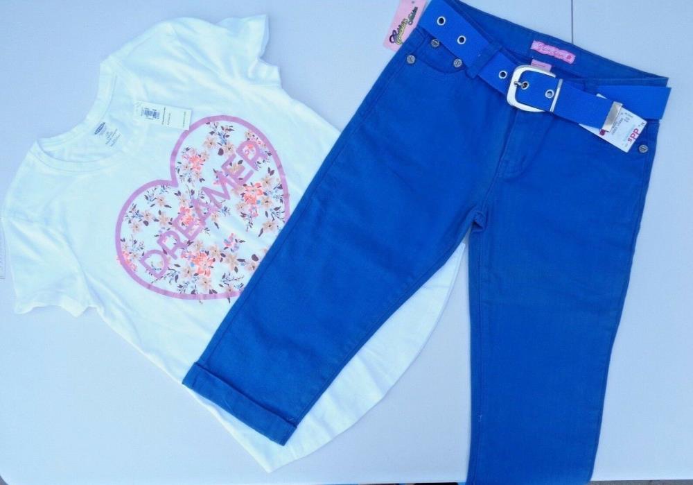 NEW Lot Old Navy T-shirt Tee Heart Fashion Capri Pants Belt Size L 10-12 Girls